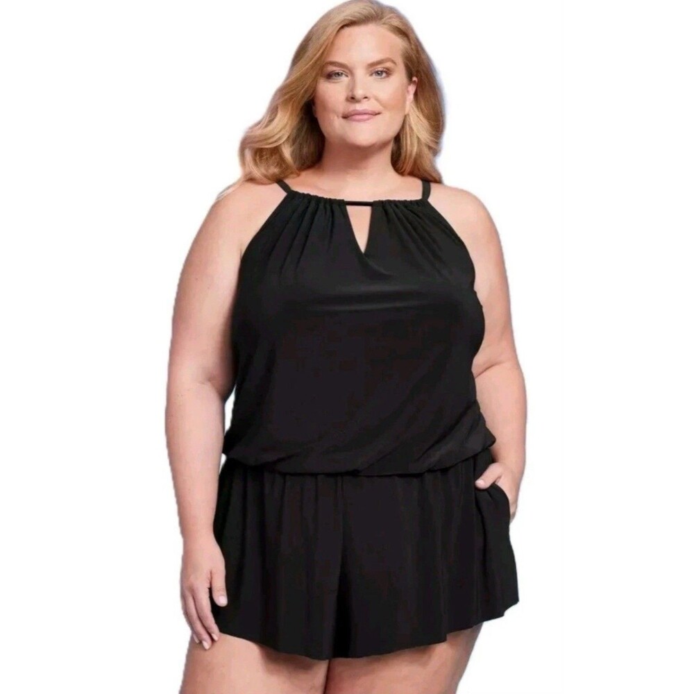 Women Swim Suit Romper One Piece Swimsuit w Pocket Shorts Slimming Plus XL 16/18